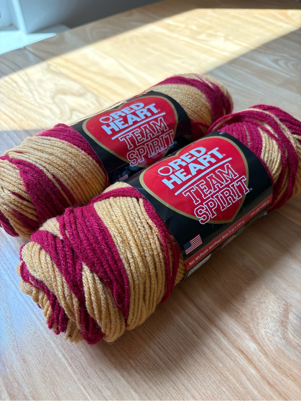 Red Heart Team Spirit Yarn “Burgundy Gold” - 2 Skeins - NEW & Discontinued